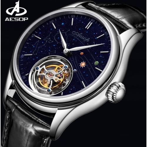 AESOP Men Mechanical Wristwatches Flying Tourbillon Skeleton Watches for Men Wristwatch Man Male Clocks Watch Luxury Sapphire