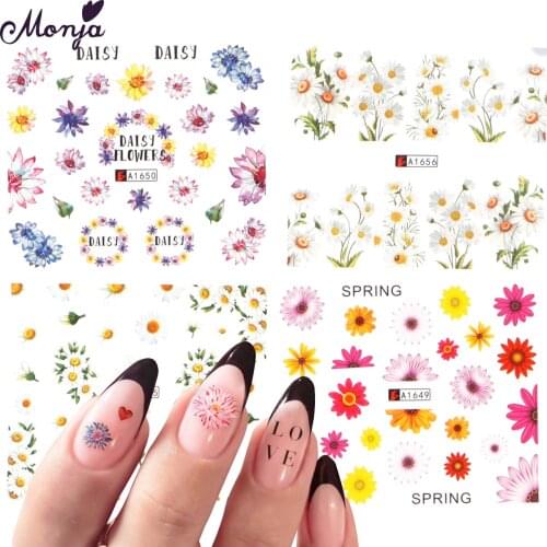 Monja 1 Sheet Plants Series Nail Art Water Transfer Stickers Flowers Petal Pattern Watermark Decals DIY Tips Manicure Decoration