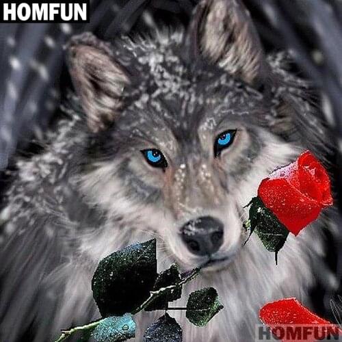 HOMFUN Full Square/Round Drill 5D DIY Diamond Painting "Wolf rose flower" 3D Embroidery Cross Stitch 5D Decor Gift A01277