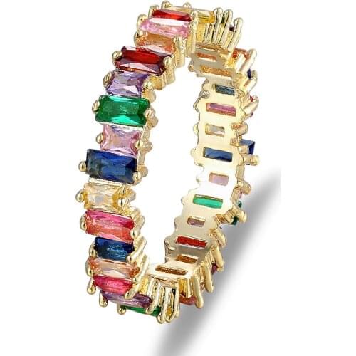 Nidin Wholesale Hot Vintage Crystal Rainbow CZ Engagement Rings for Women Fashion Luxury Brand Rings Wedding Jewelry Party Gift