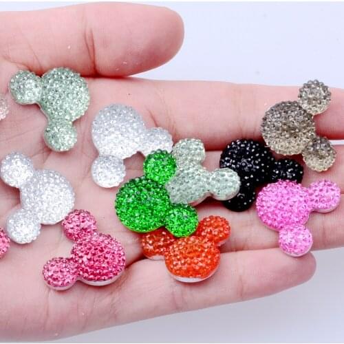 NEW! 200Pcs BIG Bag 20*23mm Flatback Resin Mickey Head Design Rhinestone Beads Cabochon Stone Glue On DIY Jewelry Garments Deco