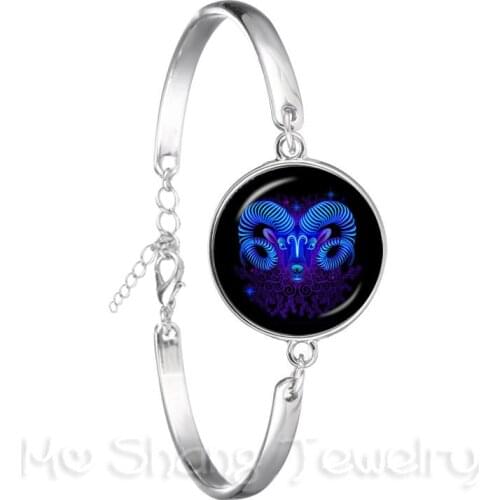 Aries/Taurus/Gemini/cancer/LEO/Virgo Zodiac Signs Bracelet 12 Constellations Cabochon Glass Time Gem Bangle Birthday Gift
