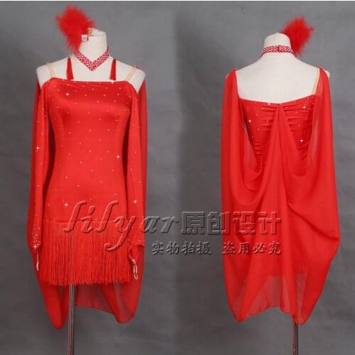 New Latin Dance Dress Competition Dress Costumes Skirt Performing Dress Adult Customize Children Red Matador Skirt Split Skirtes