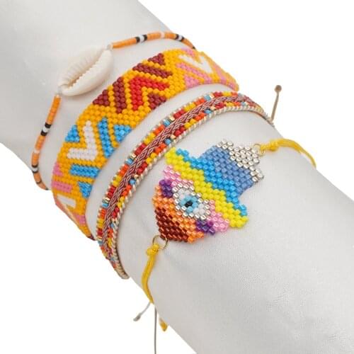 Go2boho Hamsa Hand Bracelets Evil Eye Jewellery Colorful Miyuki Beads Seashell Boho Braided Jewelry Handmade Tassel Bracelet
