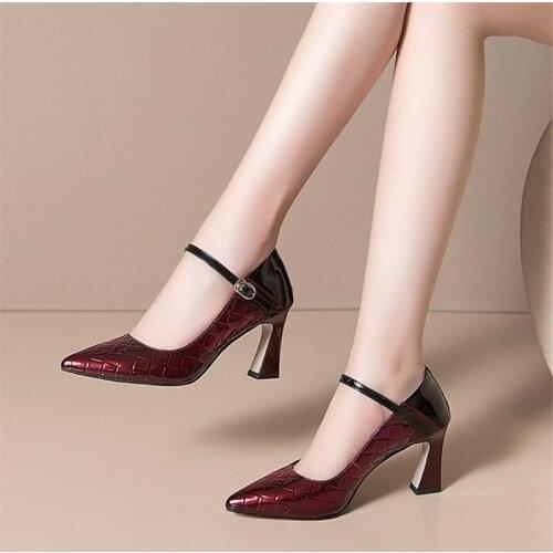 PXELENA Plus Size 34-43 Genuine Leather Pumps Women 2020 Autumn Spring Ankle Strap High Heel Office Lady Dress Shoes Mixed Color