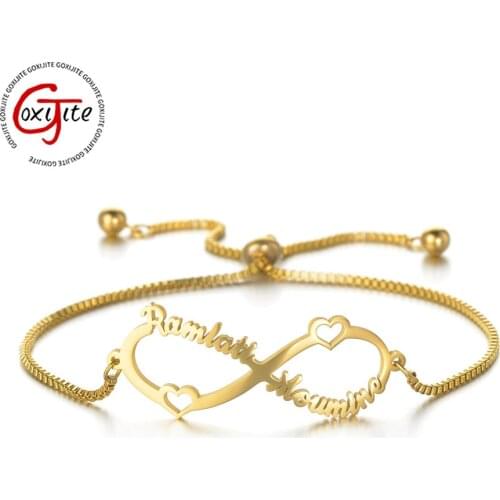 Goxijite Custom Name Adjustable Stretch Bracelet For Women Personalized Letter Arabic Infinity Bracelets Box Chain Jewelry Gift
