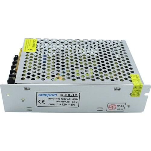 DC12V 5A 60W Regulated Switch Power Supply Driver Transformer Voltage Coverter 100~240V AC Input For led strip Free Shipping