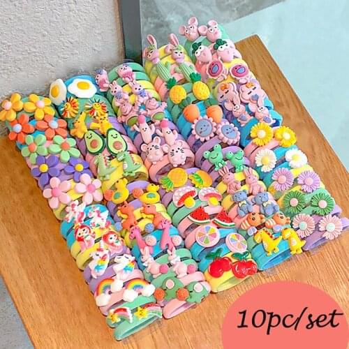 Cartoon Hair Scrunchies 10pc/set Girls Small Elastic Hair Bands Princess Ponytail Holder Rubber Bands Kids Hair Accessories