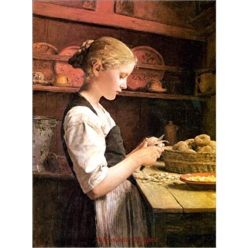 Needlework for embroidery DIY French DMC High Quality - Counted Cross Stitch Kits 14 ct Oil painting - Potato Peeling Girl