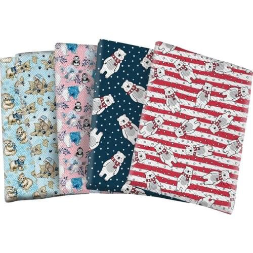 Cute Bear Cartoon Printed Twill Polyester Cotton Fabric for DIY Tablecloth Bows Center Scarf Home Textiles Materials 50*145cm