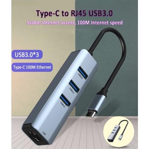 Type-C 100M Network Card Ethernet Adapter With USB3.0 Hub Type C usb-c to Ethernet RJ45 Lan Adapter For Macbook and Windows