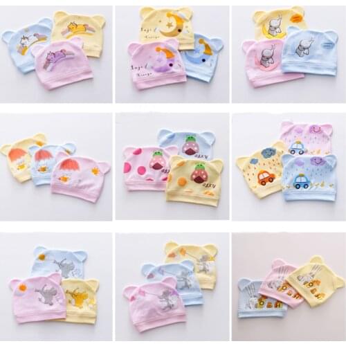1pc Candy Color with Cute Ear And Cartoon Pattern Baby Hat Newborn Boy Girls Cotton Beanie Cap Soft Autumn Winter 0-3months Kids