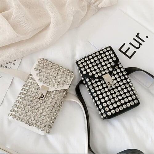Diamond Rivets PU Leather Crossbody Bags For Women 2021 Female Shoulder Simple Bag Lady Mini Touchable Phone Purses And Handbags