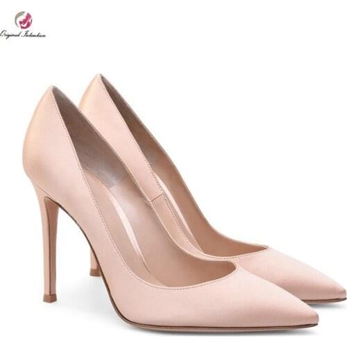 Original Intention Career Party Wedding Women Sexy Pumps Flock Microfiber Shallow Slip-On Pointed Toe Thin Heels Size 33-45