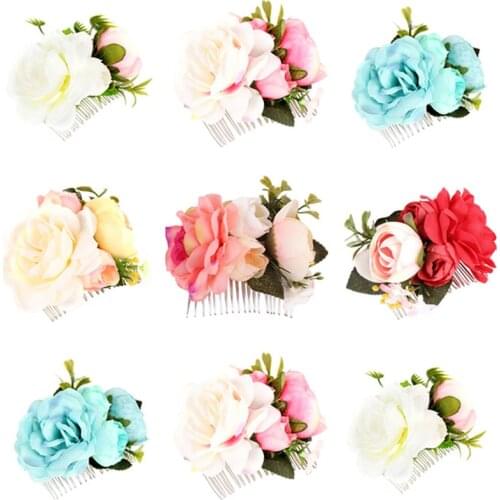 Rose Flower Crown Bridal Hairpin Boho Floral Hair Comb Wedding Hair Clip Bridesmade Vintage Hairclips Hair Jewelry Accessories