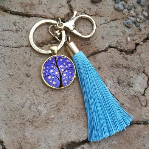 The tree of life Women Bag Tassel Keychain Women pendant Art Tree Car Key chain charm Women Pendant Fringe Key Ring Old Art 11