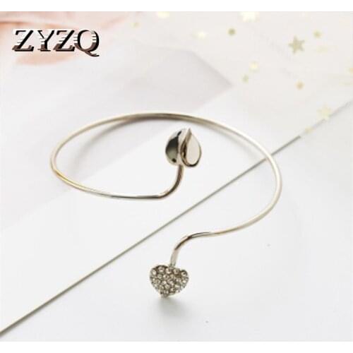 ZYZQ Romantic Double Heart Shaped Open Bangle Gold-Color Available Dating Accessories For Girl New Years Gift Bangle