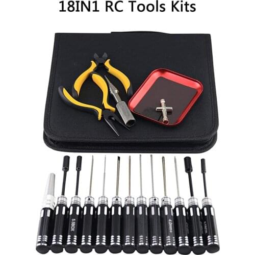 18-in-1 RC Tools Kits Box Set Screwdriver Pliers Hex Sleeve Socket Repair for RC Car Boat Quadcopter Helicopter Multirotors Mode