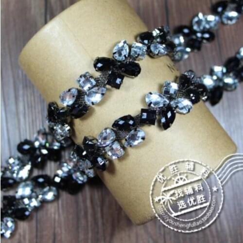 2Yards Black and White Rhinestones Chain Ribbon Belt Sew On Trims For DIY Collar Clothing Ornaments Wedding Dress Decoration