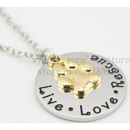 2015 New arrival"Pet Loss Jewelry"Live Love Rescue" Necklace Pet Rescue Memorial Jewelry Gold Paw Print necklace