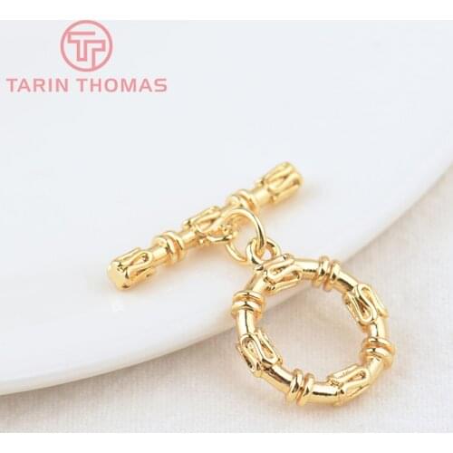 6 Sets O:14.5MM T:22MM 24K Gold Color Plated Brass Round Bracelet O Toggle Clasps High Quality Diy Jewelry Accessories