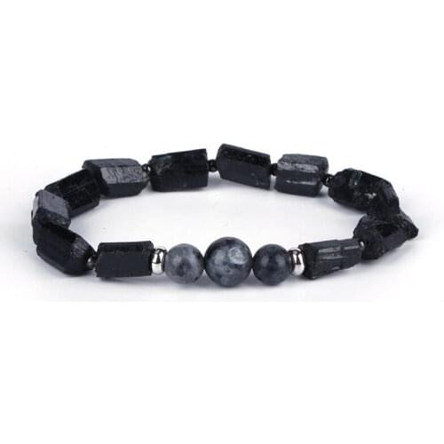 5 PCS Mineral Rough Black Tourmaline Labradorite Semi Stone Bead Charm Unisex Healing Energy Beaded Bracelet For Man Women 2020