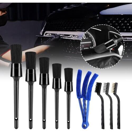 9Pcs Car Wash Brush Cleaning Brush Set Long Handle Car Cleaning Detailing Auto Interior Exterior Cleaning Leather Air Vent Brush
