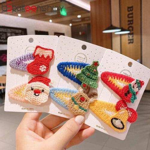 Balleenshiny 2pcs Christmas Kids Hairpin Christmas Decoration for Girls Knitted Christmas Tree Side Clip Hairpin Christmas Gift