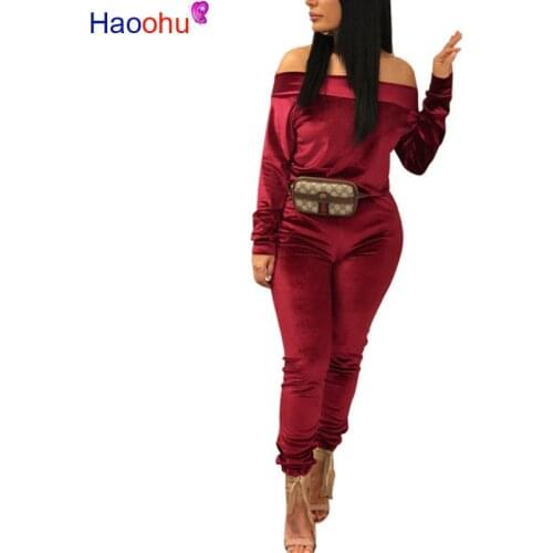 HAOOHU velvet Womens Set autumn/winter fashion sexy women casual two pieces suits casual nightclub party tracksuit