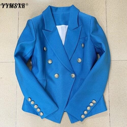 Temperament Womens Blazer 2021 Fall Winter New Metal Double-breasted Slim Long Sleeve Ladies Office Suit High Quality