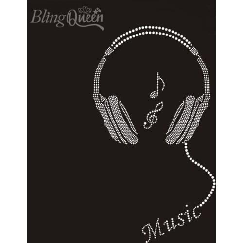 BlingQueen 25PCS/LOT Korean Hot Fix Rhinestone Transfer Motifs Iron On Rhinestone Applique Patch Music Design