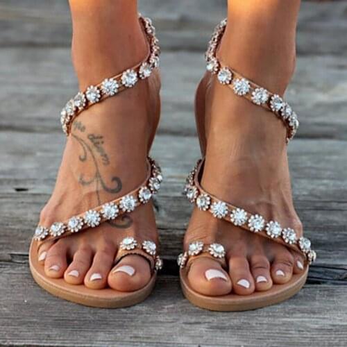 BLXQPYT Sexy flat sandels for women Summer Rhinestone Strap Casual Non-slip Beach Womens Sandals sandalias mujer 2020 1901