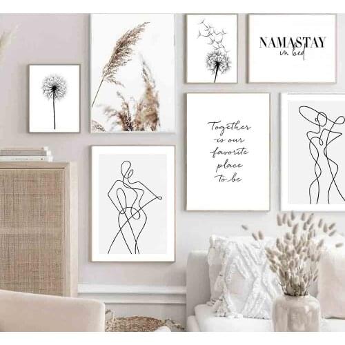 Black And White Dandelion Poster One Line Drawing Boho Wall Art Nordic Canvas Painting Pictures Prints Living Room Home Decor