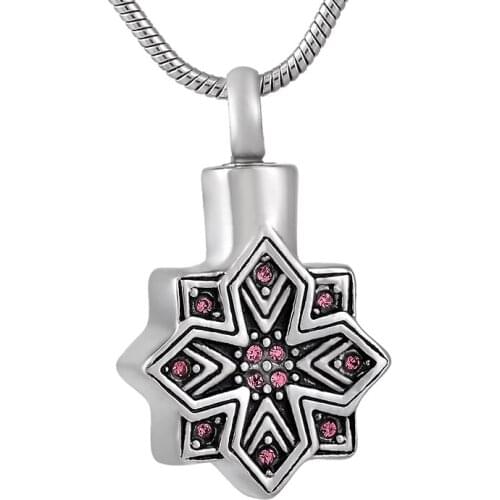 CMJ9794 Pink Crystal Inlay Stainless Steel Polygon and Cross Cremation Urn Pendant Necklace cremation Jewelry Assorted Color