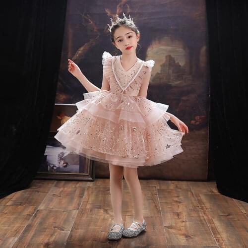 Flower Girl Dresses Illusion Sleeveless Appliques Embroidery Crystal O-Neck Tulle Lace Princess Knee-Length Kids Party Ball Gown
