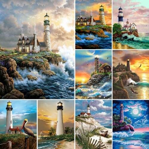 DIY 5D Diamond Painting Lighthouse Landscape Cross Stitch Kit Full Drill Embroidery Mosaic Art Picture of Rhinestones Home Decor