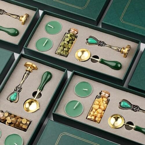 DIY Seal Wax Stamp Box Kit Detachable Stamp Spoon Set Sealing Beads Envelope Wedding Packaging Gifts Postcard