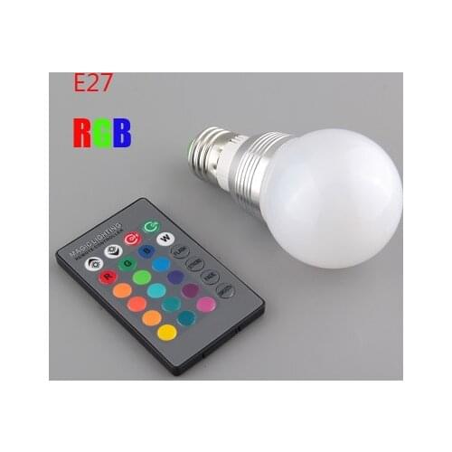 E27 5W RGB LED 110v/220v White Multicolor Colorful Light 16Color Changing Remote Control Bulb 85-265V Aluminium #LRT15460