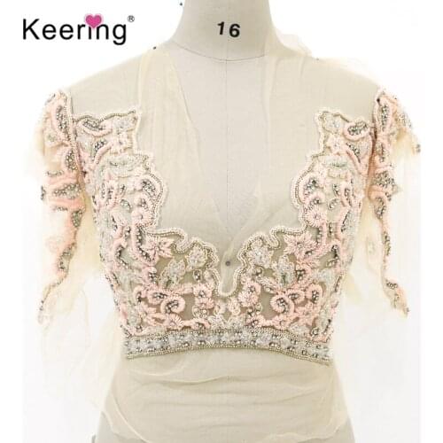 Elegant dark V pink beads rhinestone bodice for Bridal dress DIY WDP-029