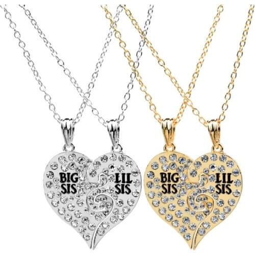 Euro-American Fashion Necklace BIG/MIDDLE/LITTLE Best Sister Loving Heart Rhinestone Pendants For Gifts