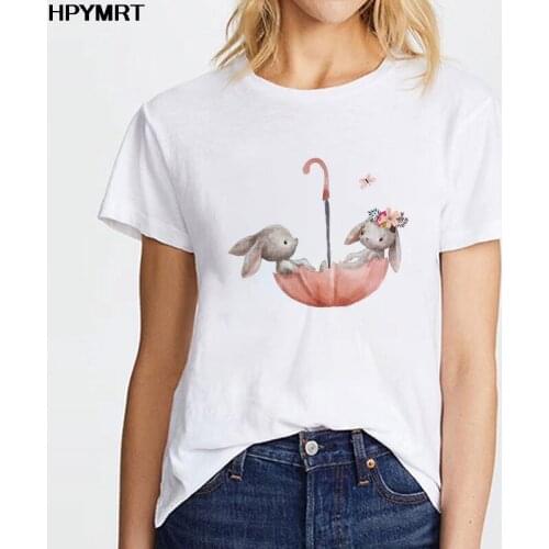 Harajuku T shirt Women Summer Kawaii rabbit Print tshirt Casual Female T-shirt Gift For Lady Short Sleeve Tee Woman Tops Clothes