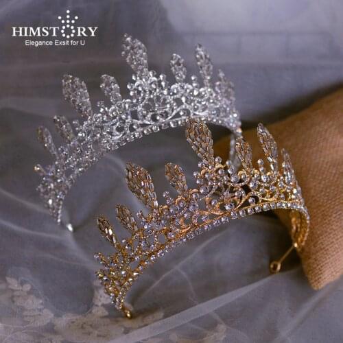 HIMSTORY New Baroque Luxury Crystal Tiaras Crown Bridal Wedding Hair Accessories Rhinestones Queen Diadem Girls Headbands
