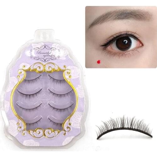 ICYCHEER 4 Pairs/Box Japanese Natural Look Eyelashes Transparent Stem Handmade Natural Soft False Eyelashes Fake Eye Lash