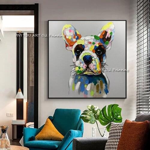 The Animal Big Ear Dog Handmade Canvas Painting Modern Nature Color Artwork Pictures Thick Oil Wall Art for Children Room Decor