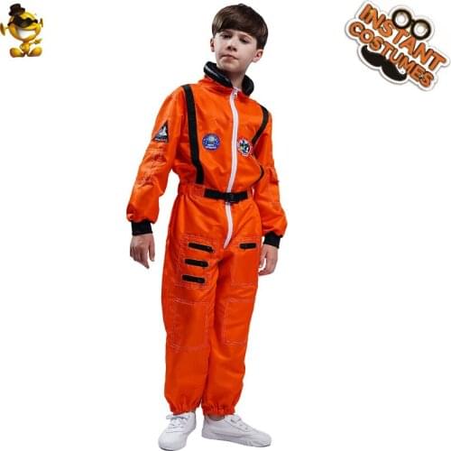 Kids Boys Orange Astronaut Jumpsuit Role Play Christmas Child Cosplay Costumes