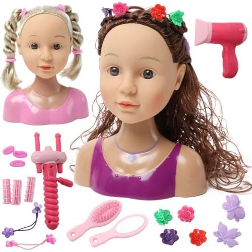 Girls Dolls Half Body Makeup Deluxe Styling Cosmetic Head Pretend Playset Hairstyle Kit Comb Long Hair DIY Toys for Girl Gifts