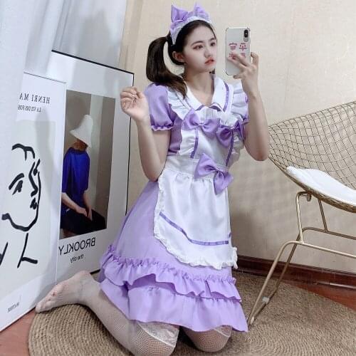 Sweet Lolita OP Maid Dress purple Soft Girl Women Uniform Princess Dresses Kawaii cosplay Costume