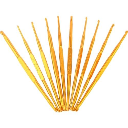 MIUSIE 10Pcs Golden Alumina Double End Crochet Hook Knitting Needle Set Weave Craft Sweater Knitting Metal Handle Craft Needles