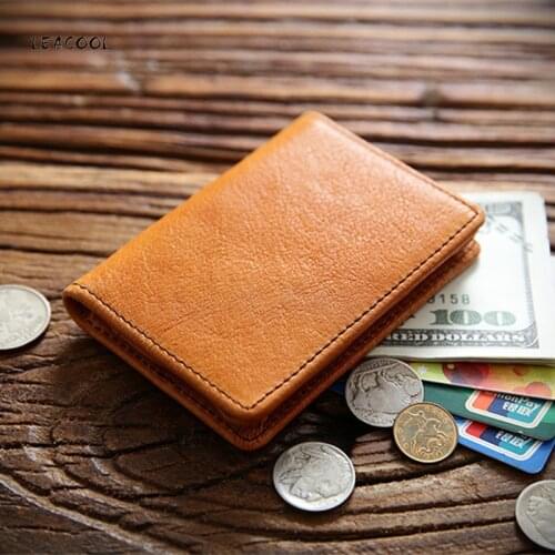 LEACOOL Genuine Leather Men Credit Card Holder Cowhide Case for Bank Cards Casual Slim Wallet Coin Purse