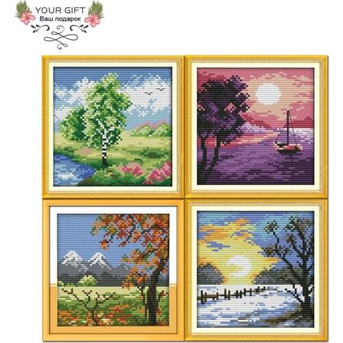 Joy Sunday F749F750F751F752 14CT 11CT Four Seasons In The Countryside Spring Summer Autumn Winter Home Decor Cross Stitch kits